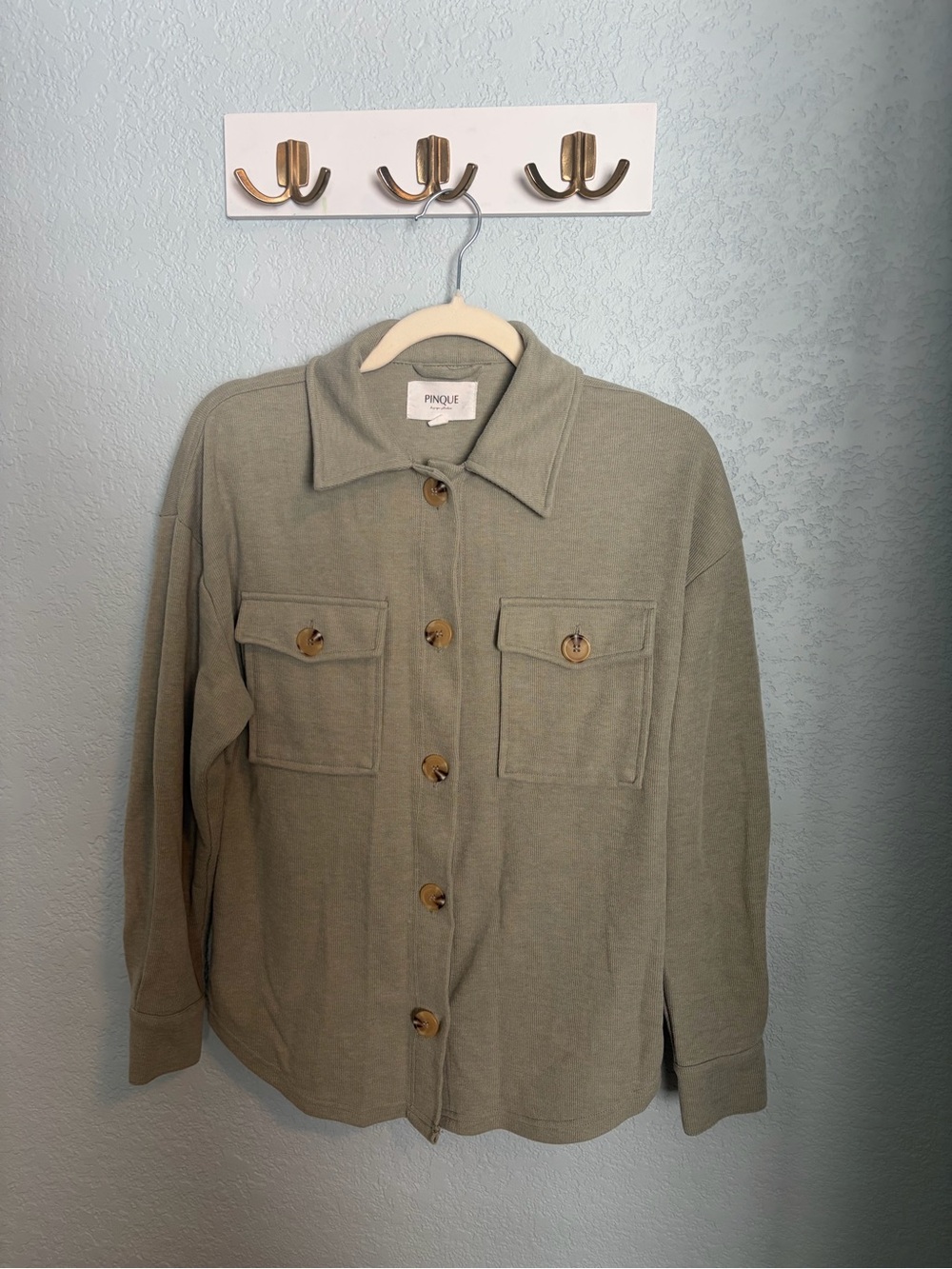PINQUE Olive Utility Button-Down Shirt Jacket